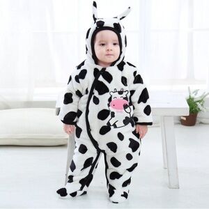 Baby Cow Costume Footed Polka Dot Romper w/Hood Halloween Size 6-12 Months